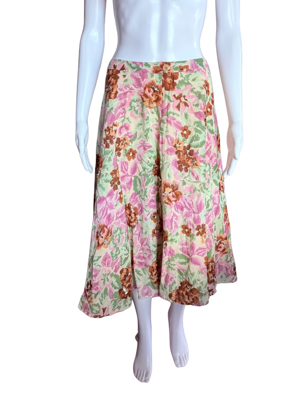 Y2K Vintage George Floral Midi Skirt in Lavender and Green